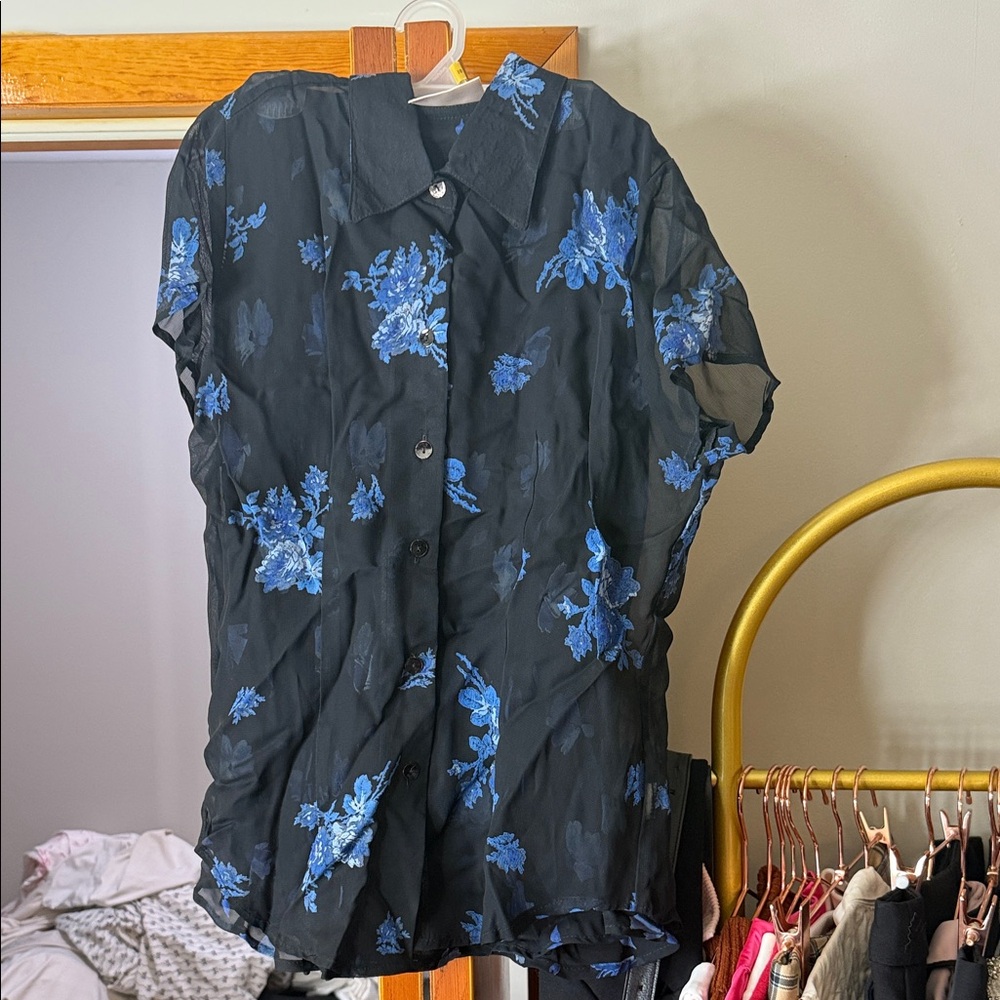 Elegant Black and Blue Floral Dress
